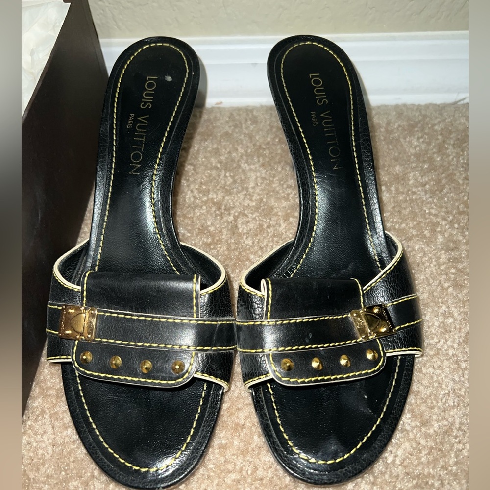 Louis Vuitton Suhali Le Fabuleus Black Slides Gold Studs
